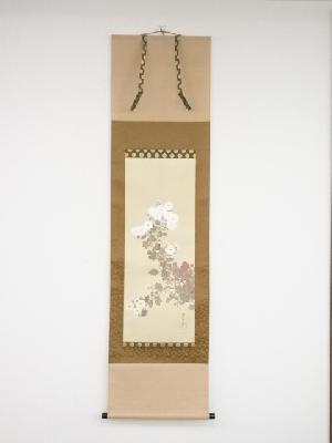 酒井抱一　菊花小禽図　印刷巧芸画　絹本掛軸（共箱）